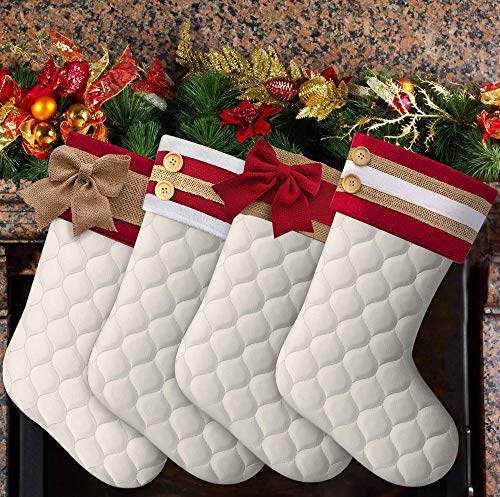 Product Cover Zovoko Premium White Christmas Stockings - Set of 4 - Xmas Family Pack - 18