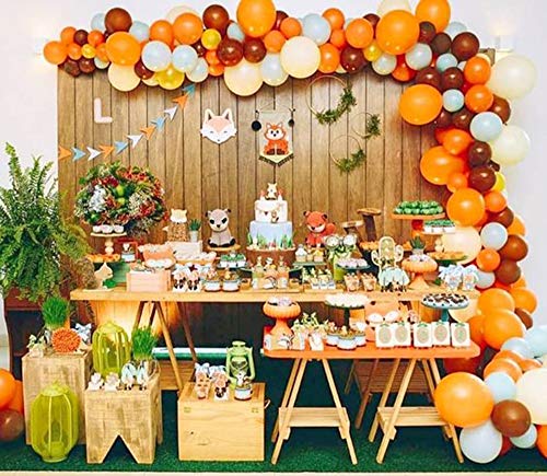 Product Cover Woodland Creatures Party Balloon Garland & Arch Kit-100pcs Orange Brown Green Color Latex Balloons, 16 Feets Arch Balloon Strip Tape, Balloon Tying Tool for Autumn Party Baby Shower Birthday Party