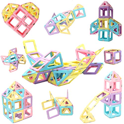 Product Cover FryCWHQ 62PCS Castle Magnetic Blocks for Boys Girls Kids -3D Macaron Colors Learning & Development Building Blocks Toys