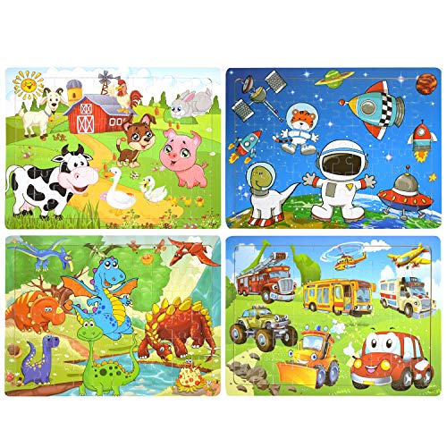 Product Cover Wooden Puzzles, AKAMINO Wooden Animal Puzzles for Kids Age 3-8 Colorful 60 Pieces Jigsaw Puzzles Toys 4 Pack Preschool Educational Learning Toys Set for Boys and Girls