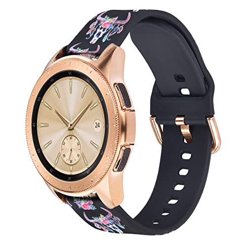 Product Cover VIGOSS Flower Cow Band Compatible Galaxy Watch 42mm Bands Active 40mm Band Women 20mm Width Silicone Skull Strap Replacement Wristband for Samsung Galaxy Watch 42mm SM-R810 Smartwatch
