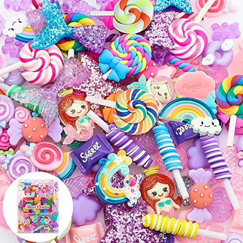 Product Cover Holicolor 120pcs Cute Slime Charms Assorted Purple Candy Sweets Resin Flatback Slime Beads Making Supplies for DIY Craft Making and Ornament Scrapbooking