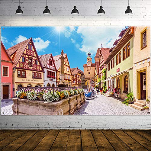 Product Cover Oktoberfest Decorations, Extra Large Bavarian Street Scenery Sign Poster Oktoberfest Background Banner Photo Booth Backdrop with Rope Oktoberfest Party Supplies, 70.8 x 43.3 Inch