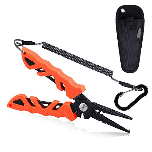 Product Cover RUNCL Fishing Pliers S1, Needle Nose Pliers - Braid Cutter, Hook Remover, Split Ring Opener, Weights Crimper, Bait/Weight Tuner, Fish Gripper - Kayak Fishing Ice Fishing Saltwater&Freshwater (Orange)