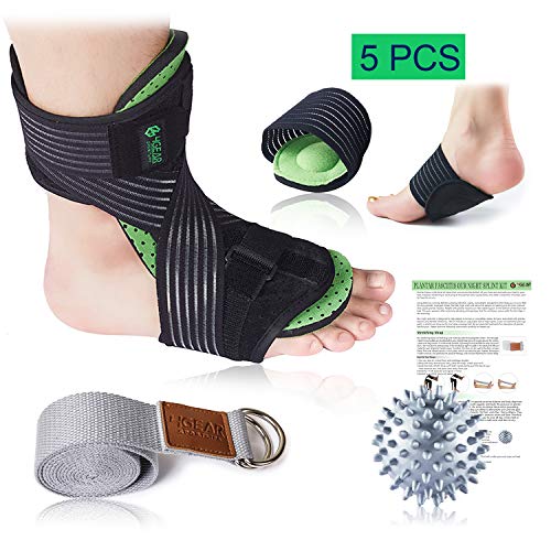 Product Cover Plantar Fasciitis Night Splint Kit - 5pcs- Adjustable Foot Dorsal Night Splint, Cushioned Arch Supports, Stretching Strap, Spiky Massage Ball & Instruction Manual- Fast Foot & Heel Pain Relief