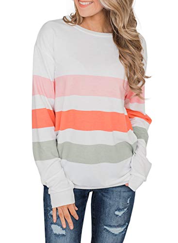 Product Cover Aleumdr Womens Crewneck Color Block Striped Long Sleeve Pullover Tops Lightweight Tunic Sweatshirts