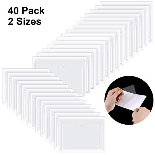 Product Cover 40 Pieces Self-Adhesive Card Pocket Label Pockets Self-Adhesive Business Card Holders for Organizing and Protecting Index Cards, Business Cards or Photos, 2 Sizes