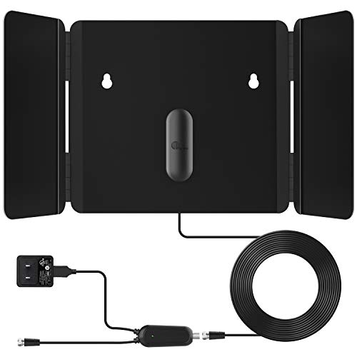 Product Cover 1byone TV Antenna [2019 Newest] Unique Foldable Antenna, Indoor TV Antenna for Digital Freeview 4K 1080P VHF UHF Local Channels with Signal Amplifier Support All TV's - 16.5 ft Coax Cable