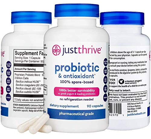 Product Cover Just Thrive:Probiotic & Antioxidant Supplement - 90 Day Supply - 100% Spore-Based Probiotic - 1000x Better Survivability Than Leading Probiotics - Support Digestive Health - Vegan & Non-GMO