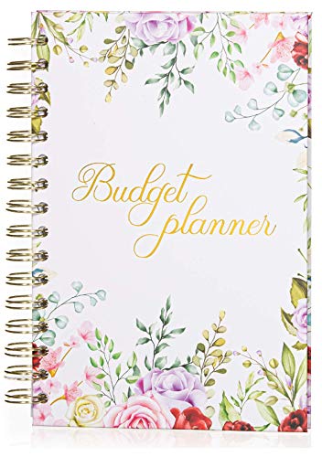 Product Cover Budget Planner Organizer (Non-Dated) - Monthly Income and Expense Tracker with Back Pocket for Receipts and Bills Bundled with Cash Envelops and Stickers - A5 Size Pink Floral Hardcover