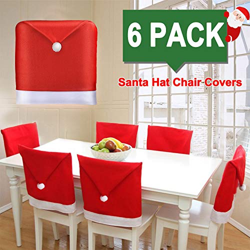 Product Cover Christmas Chair Covers Santa Hat Chair Back Covers Xams Chair Covers Caps Slipcovers Set for Christmas Festive Home Dinner Table Chairs Decoration Kitchen Party Decor (1-6Pack)