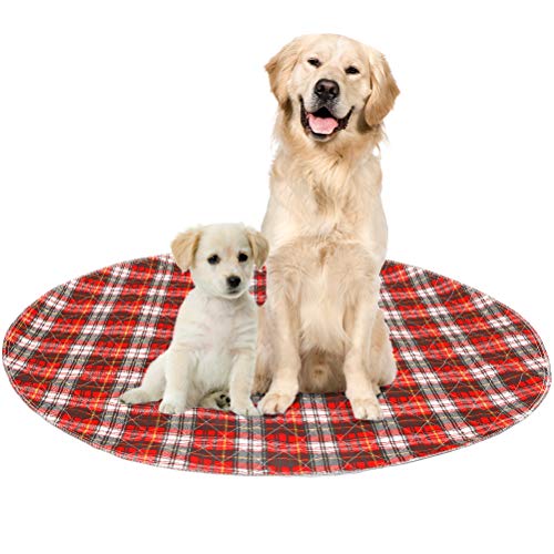 Product Cover KOOLTAIL Washable Pee Pads for Dogs - Round Plaid Puppy Potty Pad for Dog Playpen, Reusable Whelping Training Pads Red