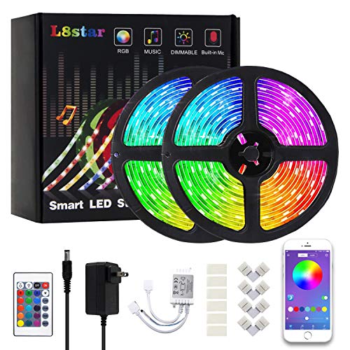 Product Cover LED Strip Lights, L8star 32.8ft(10m) Sync to Music Color Changing Rope Lights 5050 RGB Light Strips Bluetooth Controller Apply for TV, Bedroom, Party and Home Decoration (32.8ft)