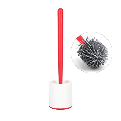 Product Cover CLEANHOME Silicone Toilet Brush and Holder Set,Simple Design Bathroom Toilet Cleaner with Soft Bristle Environmental,Red and White,1 Pack