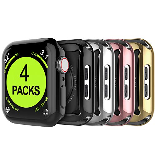Product Cover Tekcoo Compatible for Apple Watch Series 3 Series 2 [38mm] Case, [4-Pack] with Built-in TPU Screen Protector - Full Body Protective Ultra Thin Bumper Flexible Lightweight Cover for Apple iWatch 3