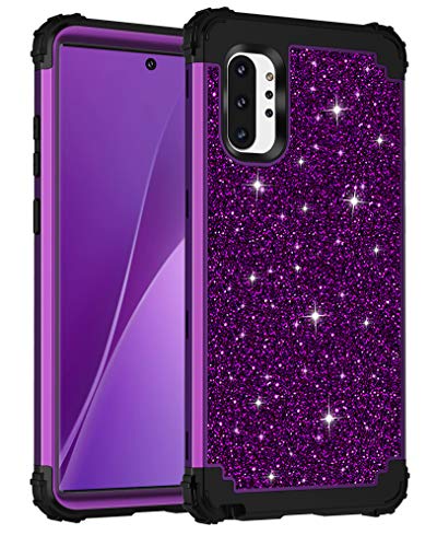 Product Cover Lontect for Galaxy Note 10 Plus Case Luxury Glitter Sparkle Bling Heavy Duty Hybrid Sturdy Armor High Impact Shockproof Protective Cover Case for Samsung Galaxy Note 10 Plus/5G, Shiny Purple/Black