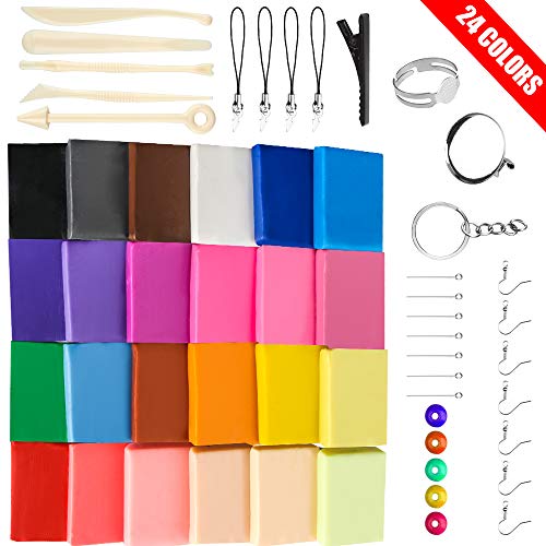 Product Cover 24 Colors Small Block Polymer Clay,2 Hardness Options Oven Bake Clay, Tomorotec CPSC Conformed Non-Toxic Molding DIY Clay Oven Baking Clay with Sculpting Tools Safe for Kids, Artists (Harder)