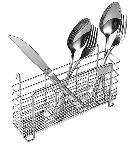 Product Cover Utensil Holder Utensil Drying Rack with Hooks, 3 Divided Compartments, Sturdy 304 Stainless Steel, Rust Proof