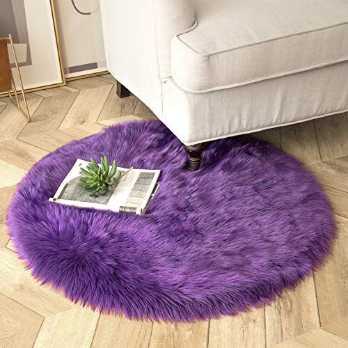 Product Cover Ashler Ultra Soft Fluffy Area Rug Faux Fur Sheepskin Carpet Chair Couch Cover for Bedroom Floor Sofa Living Room, Purple Round 3 x 3 Feet