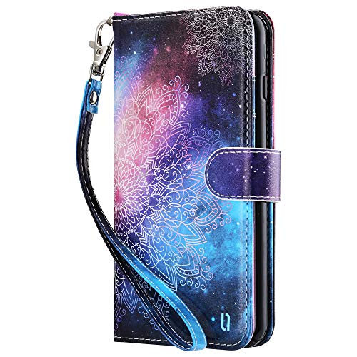 Product Cover ULAK iPhone 8 Plus Case, iPhone 7 Plus Wallet Case, Floral PU Leather Wallet Case with Card Holders Kickstand Hand Strap Shockproof Protective Cover for iPhone 7 Plus/8 Plus 5.5 Inch, Mandala Flower