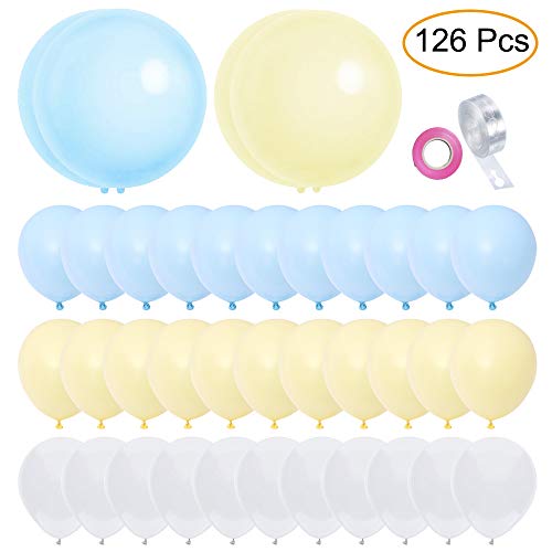 Product Cover Pastel Blue Yellow White Balloons Garland 126 pcs Latex Balloons Arch Kit for Baby Shower Birthday Wedding Engagement Anniversary Christmas Festival Picnic or any Friends & Family Party Decorations