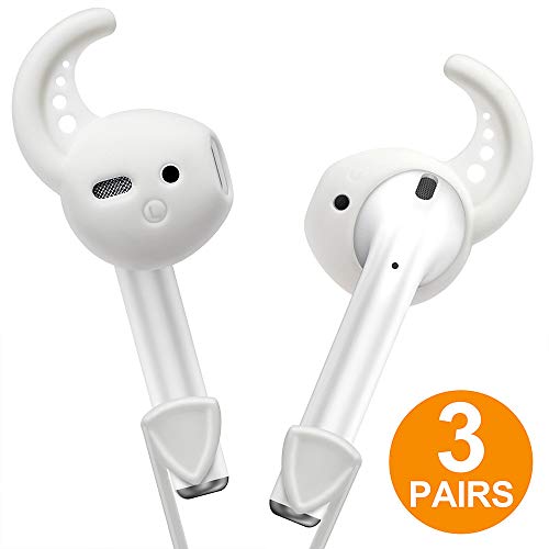Product Cover Ear Hooks and Covers Accessories Compatible with AirPods with Sport Protective Silicone Lanyard for EarPods Headphones/Earphones/Earbuds (3 Pairs) (White)