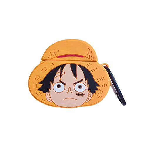Product Cover Ultra Thick Soft Silicone Luffy Case with Hook Carabiner for Apple Airpods 1 2 Wireless Earbuds 3D Cartoon Japanese One Piece Cool Fun Gift