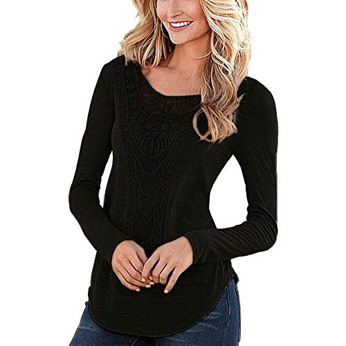 Product Cover Wannpoty Women's Casual Blouse Pattern Tops V-Neck Loose Long Sleeve T-Shirt (Medium, Black)