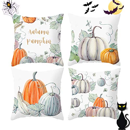 Product Cover Imandale Pumpkin Throw Pillow Covers - Thanksgiving Day 4 Pack 18 x 18 Decorative Pillow Covers for Living Room, Bedroom, Dorm (Green)