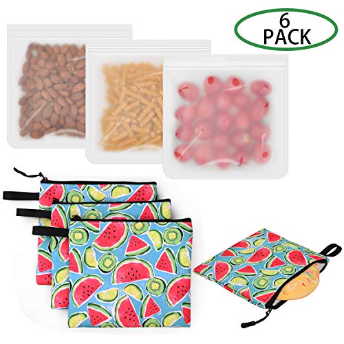 Product Cover Reusable Snack Bags, FIRPOW 6 Pack Reusable Sandwich Bags, Reusable Ziplock Storage Bags Freezer Safe, Extra Thick Leakproof Easy Seal Ziplock Bags for Lunch, Snacks, Home Travel Organization