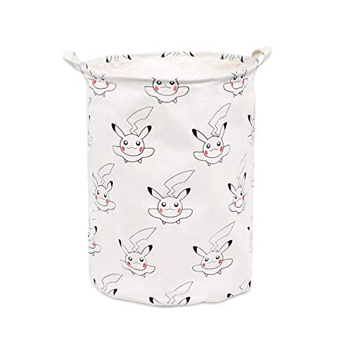 Product Cover Canvas Pikachu Storage Basket with Handle Large Organizer Bins for Dirty Laundry Hamper Baby Toys Nursery Kids Clothes White Collapsible Closet 15.7 inch x 19.6 inch