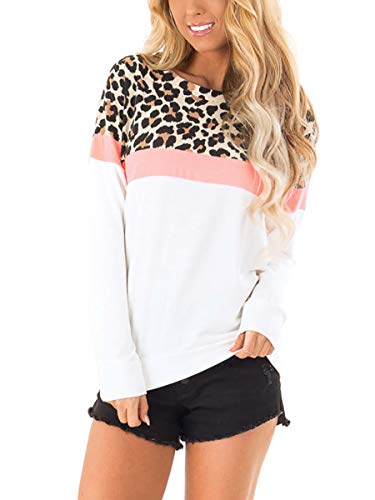 Product Cover Dasivrry Womens Casual Sweatshirt Long Sleeve Color Block Camo Leopard Pullover Stitching Shirt Tops