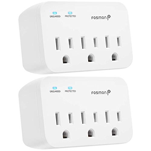Product Cover Fosmon 3 Outlet Surge Protector (2 Pack), 1200J Wall Mount Multi Plug Adapter Tap Extender, 1875 Watts Portable Travel Size for Indoor, Office, Dorm Room Essential, Grounded, ETL Listed