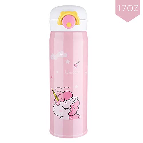 Product Cover Kids Unicorn Water Bottle Thermoses, Unicorn Stainless Steel Insulated Leak Proof Vacuum Cup for School Kids Girls Indoor Outdoor Sports (Pink 17oz)