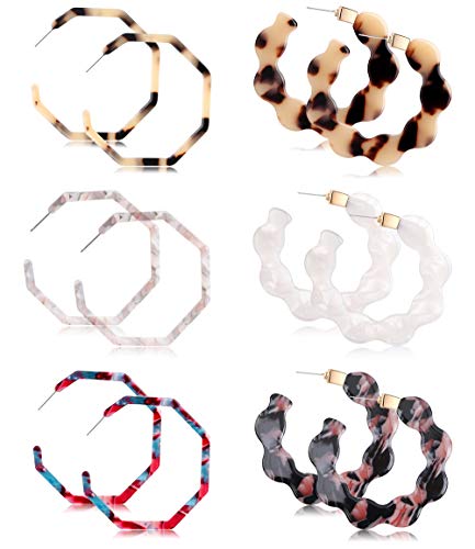 Product Cover FUNRUN JEWELRY 6 Pairs Mottled Acrylic Hoop Earring for Women Girls Bohemian Statement Acetate Earring Resin Round Circle Stud Earring Set