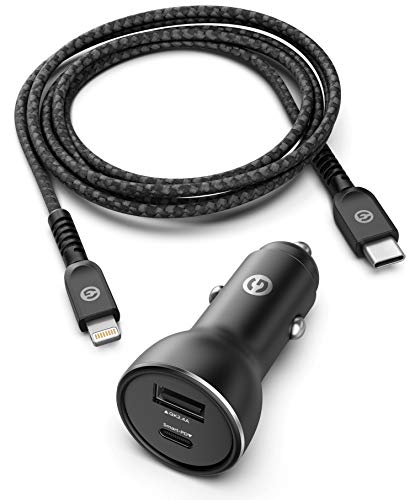 Product Cover Galvanox PD iPhone 11 Car Charger - Apple Certified USB C to Lightning Cable (Ultra-Fast Charging) Dual Port Vehicle Adapter for iPhone 8/8 Plus, Xr, Xs Max and 11 Pro Max (30W)