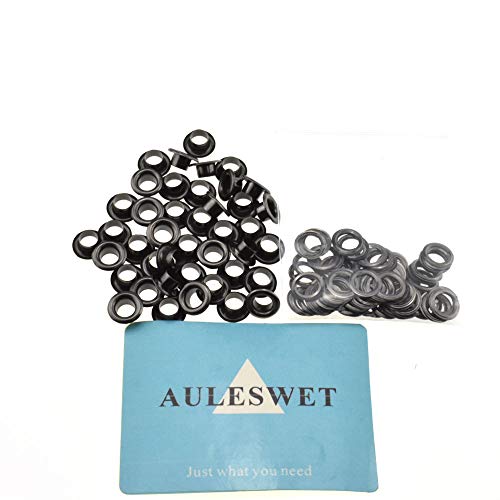 Product Cover Auleswet Eyelets and Grommets 3/16 Inch 150 Pack Metal Secure Strong in Wind Black Plated Shaft Length 5 mm No Bend No Burr for Making Holes in Coat Belt Shoe Fabric Paper Purses Cloth Canvas Crafting