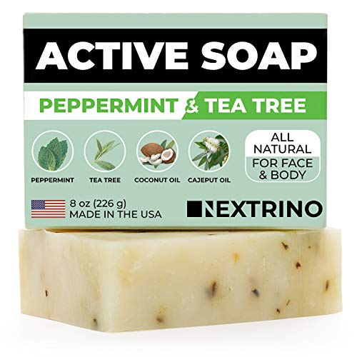 Product Cover Tea Tree Soap with Peppermint! Made in the USA: All Natural, Vegan Bar Soap with Organic Oils for Face & Body. Wash Away Odor & Germs (Single 4 Ounce Soap Bar)