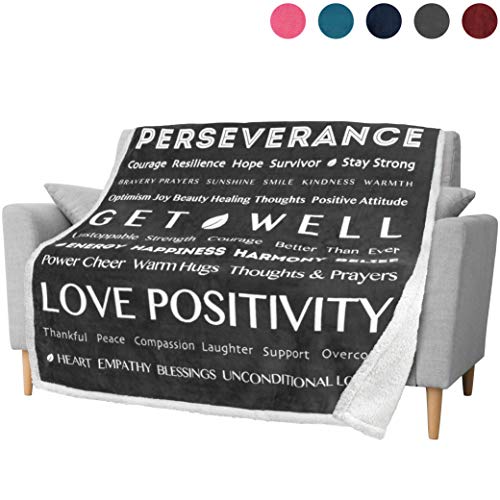 Product Cover PAVILIA Healing Thoughts Blanket, Sherpa Fleece Throw for Women Men | Positive Energy Inspirational Gift Warm Hugs Prayer Blanket | Get Well Soon Gift Blanket for Cancer Recovery | 50 x 60 in (Grey)
