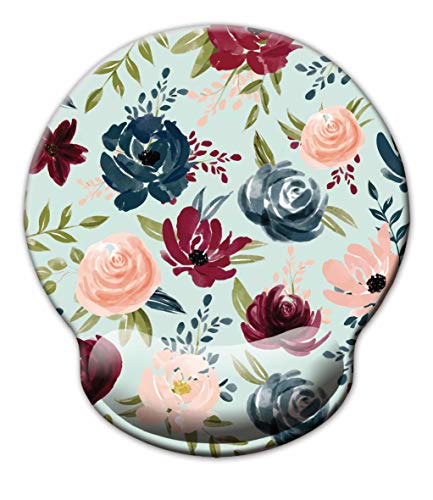 Product Cover Ergonomic Mouse Pad with Wrist Support,Dooke Cute Wrist Pad with Non-Slip Rubber Base for Computer, Laptop, Home Office Gaming, Working, Easy Typing & Pain Relief Floral