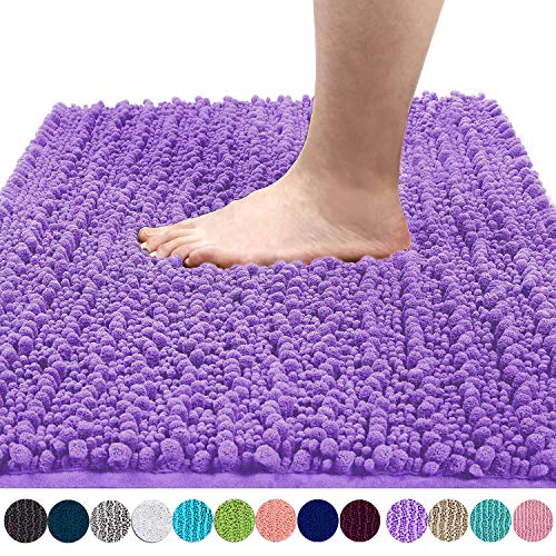 Product Cover Yimobra Original Luxury Shaggy Bath Mat, Soft and Cozy, Super Absorbent Water, Non-Slip, Machine-Washable, Thick Modern for Bathroom Bedroom (24 x 17 Inch, Lavender)