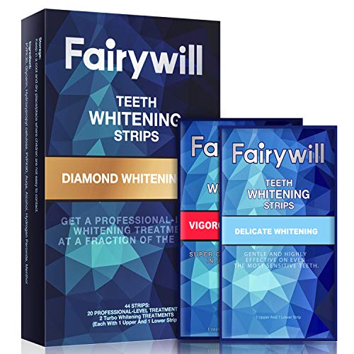 Product Cover Fairywill Teeth Whitening Strips Sensitive Teeth, Professional Effect Whitening Strips Kits Whitestrips Remove Coffee and Tea Stains in 30Mins, Pack of 44 Pcs Teeth Strips
