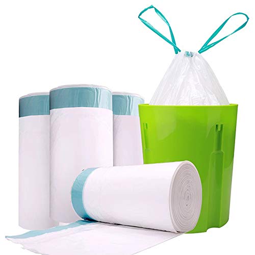 Product Cover WanJiaXinHui 8 Gallon Medium Drawstring Trash Bags,Strong Garbage Bags for Kitchen Bath Bedroom Car Trash Can, Office Waste Bin Liners Unscented,White,60 Count (8 Gallon)