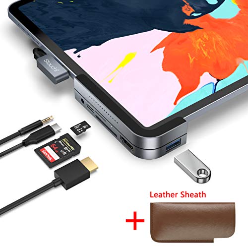 Product Cover Invisible USB C Hub for iPad Pro, iPad Pro 2018 Docking Station Stouchi 6 in 1 iPad Pro Dongle Adapter- USB 3.1 (5Gb/s), 4K HDMI, 3.5mm Headphone and Micro/SD Card Readers for 2018 iPad Pro and More