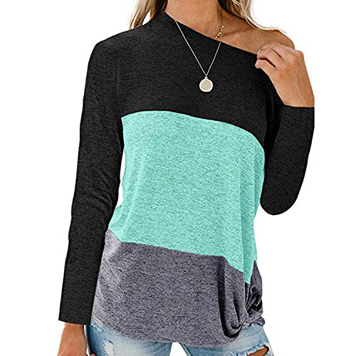 Product Cover T Shirts for Women, Long Sleeve Crew Neck Pullover Loose Colour Matching Tunics Shirts Tops
