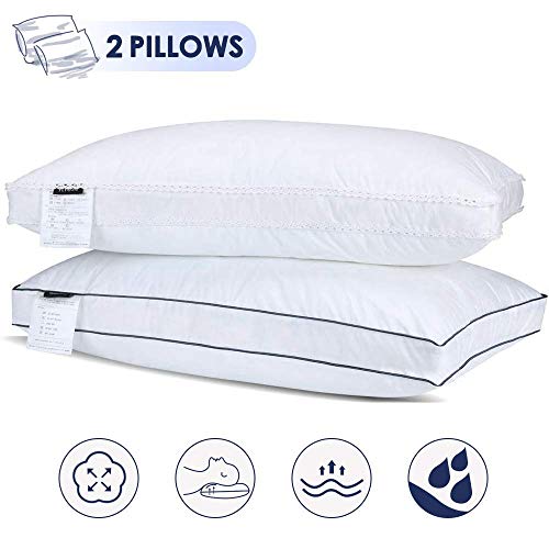 Product Cover Gugusure Natural Goose Down Feather Pillow White Down Pillow Queen Size Pillow for Sleeping，Gusseted Bed Pillow Inserts with 100% Cotton Cover, Down Alternative Bed Pillow - 2 Pack.