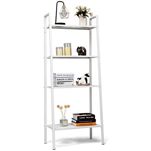 Product Cover Tangkula 4-Tier Metal Ladder Shelf, Multifunctional Storage Rack, Bookshelf with Metal Mesh Layers, Display Stand Furniture Storage Shelves, Flower Rack Plant Stand (White)