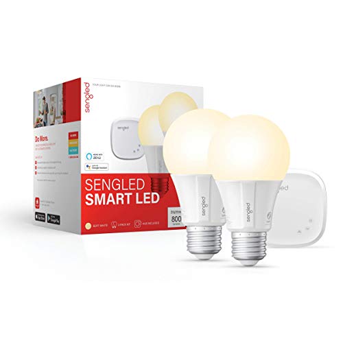 Product Cover Sengled Smart LED Soft White A19 Starter Kit, 2700K 60W Equivalent, 2 Light Bulbs & Hub, Works with Alexa & Google Assistant (Renewed)