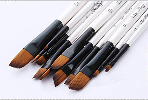 Product Cover Angular Paint Brushes Nylon Hair Angled Watercolor Pait Brush Set for Acrylics Watercolors Gouache Inks Oil and Tempera (12pcs Pearl White Angled Paintbrush Set)