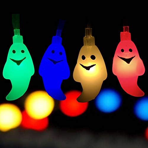 Product Cover Yostyle Halloween Decorations Solar String Lights, 30 LED Waterproof Cute Ghost LED Holiday Lights for Patio, Garden,Outdoor Decor, 2 Modes Steady/Flickering Lights [Light Sensor] 19.7ft Multicolor